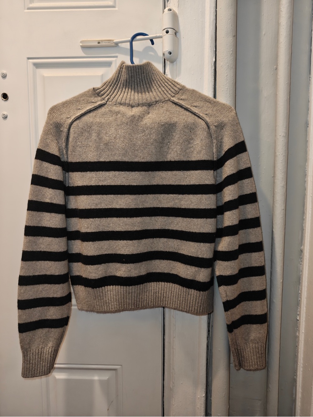 H&M Beige and Black Striped Turtleneck Sweater